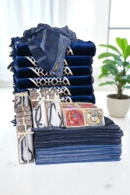 Resim 20 Kişilik Hac Ve Umre Kadife Seccade Seti Lacivert Lacivert 