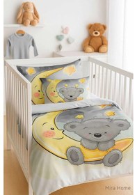 Resim Yenidoğan Kız / Erkek Unisex Bebek Nevresim Takımı %100 Pamuklu Aydaki Ayıcık Çok Renkli 