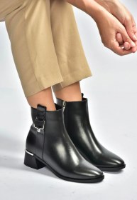 Resim V518978809 Siyah Alçak Topuklu Kadın Bot Siyah-Suni Deri 