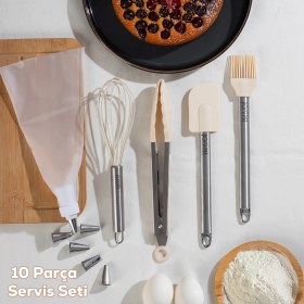 Resim Porsima 3160 10 Parça Pasta ve Tatlı Servis Seti Kek Pasta ve Şekillendirici Duy Seti Beyaz 