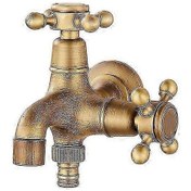 Resim Antika Musluk Avrupa Çift Amaçlı Stil Paspas Havuz Musluğu Banyo Duvara Monte Dış Mekan Bahçe Vintage Pirinç Musluk 