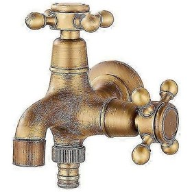 Resim Antika Musluk Avrupa Çift Amaçlı Stil Paspas Havuz Musluğu Banyo Duvara Monte Dış Mekan Bahçe Vintage Pirinç Musluk 
