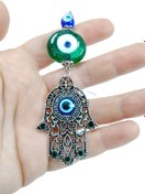 Resim Ennea Art Yeşil Parlak Taşlı Fatma Ana Eli Nazar Boncuğu Araba Dikiz Ayna Süsü Hediyelik Aksesuar 
