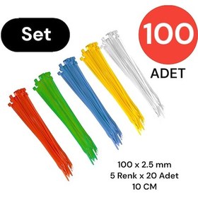 Resim Tek-iş Plastik Kablo Bağı Klipsi Cırt Kelepçe Karışık Renk Set 100 Mm 5 Renk X 20 Toplam 100 Adet 