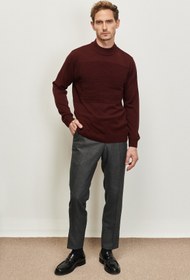 Resim AC&Co / Altınyıldız Classics Erkek Bordo Tüylenme Yapmayan Standart Fit Normal Kesim Yarım Balıkçı Yaka Çizgi Dokulu Triko Kazak 