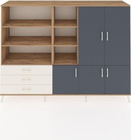 Resim Hyperion Dolap 11 Raflı 3 Çekmeceli 5 Kapaklı 220x44x163 Çam-antr Çam-antrasit/aytaşı 