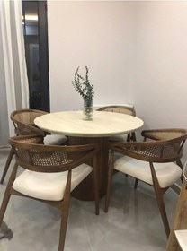 Resim Lotus İskandinav Tarzı 4 Sandalyeli Yuvarlak Masa Takımı Krem 