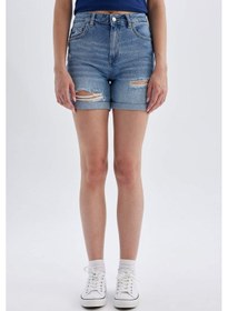 Resim Defacto Boyfriend Yüksek Bel Katlamalı Paça Jean Şort C2469AX24SMNM39 Mavi 