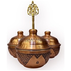 Resim Salkım Desen Skoçlu 3 Lü Bakır Baharatlık Ve İkramlık Bakır 