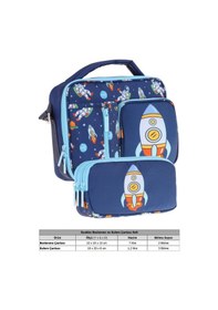 Resim Kaukko Kids Erkek Çocuk Lacivert Roket Üç Bölmeli Thermo Beslenme Çantası Ve Kalemlik Seti L7260+l8260 Lacivert 