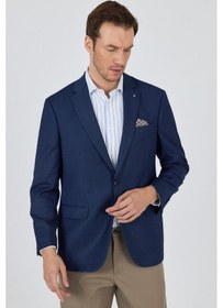 Resim İmza Lacivert Mono Yaka Armürlü Tam Astar Esnek 4 Drop Comfort Fit Classic Ceket 1002250152 Lacivert 