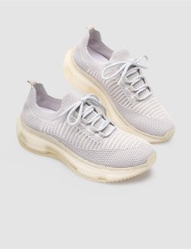 Resim Cabani Kauçuk Tabanlı Gri Bağcıklı Kadın Sneaker Spor Ayakkabı 