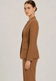 Resim Camel Tek Düğmeli %100 Keten Kadın Ceket - CAMEL / 42 