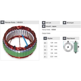 Resim 24v Alternatör Statör Hıtachı Tipi 50 A 4 Uçlu Isuzu Nqr 2005 N11.2733 