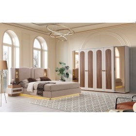 Resim Kubbe Mdf Bazalı Ledli Yatak Odası Takımı 