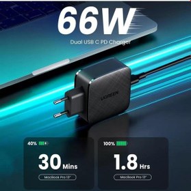 Resim UGREEN 65W USB C Şarj Cihazı 2 Bağlantı Noktalı Şarj Cihazı 66W 