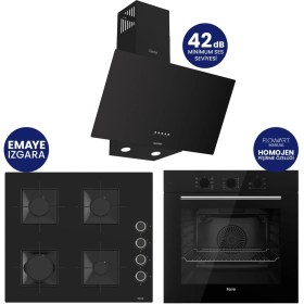 Resim Ferre QBL62CS - SS205 -D086SA 60 cm Siyah Cam Silentart Turbolu Ankastre Set -Yeni 2026 
