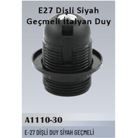 Resim 20 Adet E27 Dişli Siyah Geçmeli İtalyan Duy 