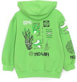 Resim Dobakids Ön Arka Baskılı Kapüşonlu Erkek Çocuk Mevsimlik Sweatshirt 1990 Yeşil 
