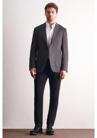 Resim İmza Siyah Mono Yaka Kendinden Desenli Esnek 6 Drop Comfort Fit Classic Ceket 1002255155 Siyah 