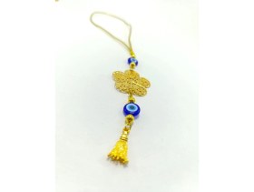 Resim Metal Çiçek Araba Dikiz Ayna Süsü, Cam Mavi Nazar Boncuklu Yeni Araba Hediyesi 