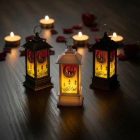 Resim Özbience Ramazan Temalı Küçük Kare Kubbe LED Fener, Dekoratif Işıklı Masaüstü 