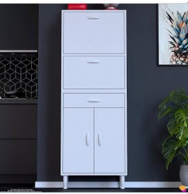 Resim Modilayn Vio 60x163,4x32,5 Cm Yeni Çekmeceli, Kapaklı, Ekmeklikli, Çok Amaçlı Mutfak Dolabı. Beyaz 