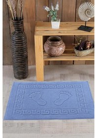 Resim 3'lü Ayak İzli Bukle Ayak Havlusu Seti 250 Gram - Paspas Banyo Seti 3 Adet Mavi 