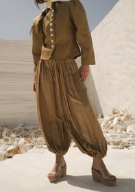 Resim Beli Lastikli Tencel™ Bej Şalvar Pantolon - 30-32 / Bej 