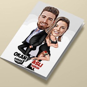 Resim Bay ve Bayan Aşıklar Karikatürlü Tebrik Kartı 