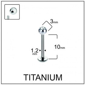 Resim %100 G23 Titanyum Tek Taş Kristal Top 3mm X 10mm X 1.2mm Gümüş Titanyum Labret Piercing Metalik Gri 