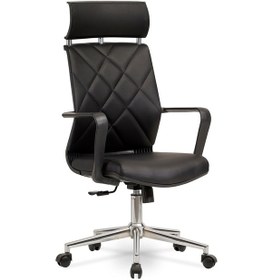 Resim Sepya Yönetici Makam - Ofis Müdür - Büro - Çalışma Koltuğu Renk Krom Ayaklı Siyah 