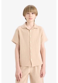 Resim DeFacto Erkek Çocuk Oversize Geniş Kalıp Polo Yaka Müslin Kısa Kollu Gömlek W3239A625HSBG732 