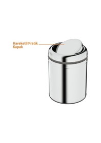 Resim Aquabagno Aqua Bagno Basic Çöp Kovası - Sallanır Kapaklı 5 L, Parlak Krom Paslanmaz-35.99.57.04.01 Krom 
