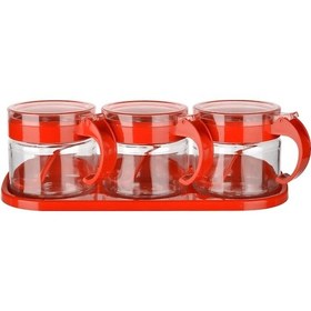 Resim Ezel Glory Baharat Seti 3 Adet Kaşıklı Standlı Cam Baharatlık Çok Renkli 