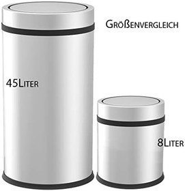 Resim Premium Serisi Pratik Döner Kapaklı 45 Litre Mutfak/Banyo Çöp Kovası Paslanmaz Krom, 45l 