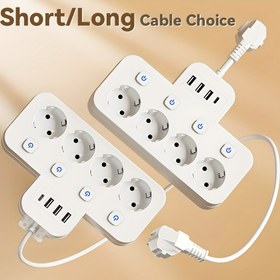 Resim USB portlu 4-prizli Avrupa tarzı güç şeridi - Kısa/Uzun Kablo Seçeneği, Aşırı Yük ve Şok Koruması, Açma/Kapama Anahtarı, Duvara Monte Edilebilir, Ev, Ofis, Seyahat ve Oyun Odası İçin İdeal, Seyahat Güç İstasyonu | Modern Güç Şeridi | Şok Koruması Özelliği, Güç Şeridi 