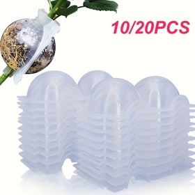 Resim 10/20 adet, Bitki Kök Büyüme Kutusu Seti, Plastik Yeniden Kullanılabilir Yüksek Basınç Üreme Topları, Çap 5.0 cm, Hava Katmanlama ve Hızlı Yetiştirme için, Gözlem Portları ile, Bahçe Avlu Araçları için Kök Grafting Cihazı 