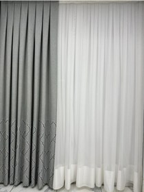 Resim Siyah Etek Desen Gri Zemin Fon Perde 1/2,5 Orta Pile Gri-siyah 