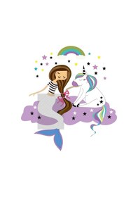 Resim Çocuk Odası Denizkızı Ve Unicorn Bulut Temalı Zebra Perde Pz-321 Beyaz 