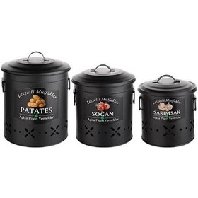 Resim 3 Lü Patates Soğan Sarımsak Kovası Kutusu Siyah Sebzelik Kutu 