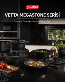 Resim Ceraware Vetta Megastone Made in Korea Premium Tencere Tava Seti Çizilmeye Dayanıklı Yapışmaz Mutfak Seti Siyah 