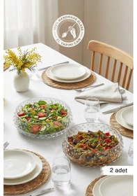 Resim Selen Concept Bubble Model Büyük Boy El Yapımı Cam Salata Ve Sunum Kasesi 2li Set 