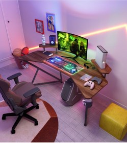 Resim Michael Brean Özel Tasarım Kanatlı Oyuncu Masası 160 Cm. Bardaklık Ve Kulaklık Tutucu Hediye 