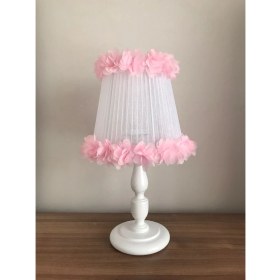 Resim Bebek Çocuk Odası Abajur Beyaz Tül Pembe Çiçekli Iki Katlı 