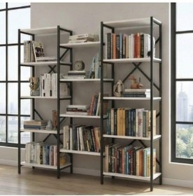 Resim Ceritoğlu-şık-dekoratif Kitaplık-mağaza-ev-ofis-salon-14 Raflı-profil Gövde-ahşap Ahşap - Beyaz 