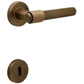 Resim Punch Mat Antik Sarı Rozetli Oda Kapı Kolu 4 Takım 