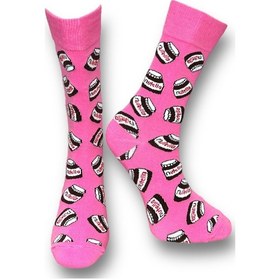 Resim Me-vo Tekli Pembe Renkli Bay/bayan Unisex Esnek Nem Alabilen Pamuklu Çikolata Desenli Soket Çorap Pembe 