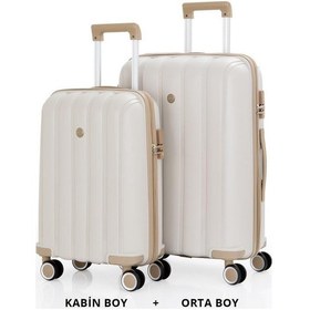 Resim Mçs Bavul Orta Ve Kabin 2li Set Kırılmaz Silikon Valiz V305 Kemik/şampanya Kemik - Şampanya 