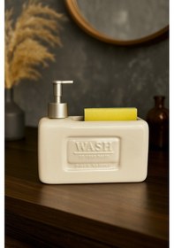 Resim Makri Home Şık Ve Fonksiyonel Seramik Süngerlikli Sıvı Sabunluk/deterjanlık, Krem, 500 Ml 